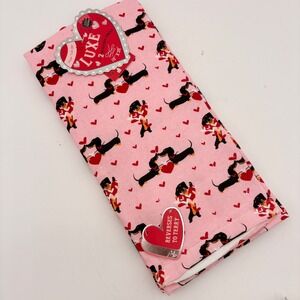 Luxe Pink Dachshund Heart Kitchen Towels 2 Pack 100 Cotton Reversible Terry